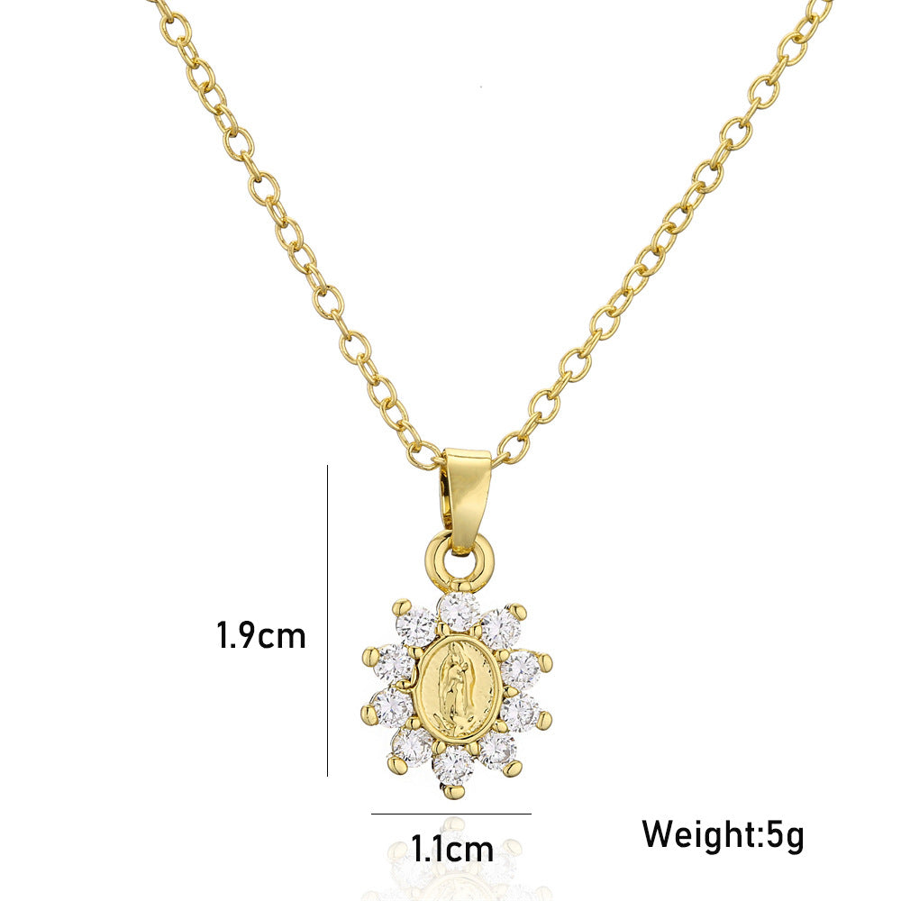 european and american religious jewelry exquisite copper micro-inlaid zircon virgin pendant necklace