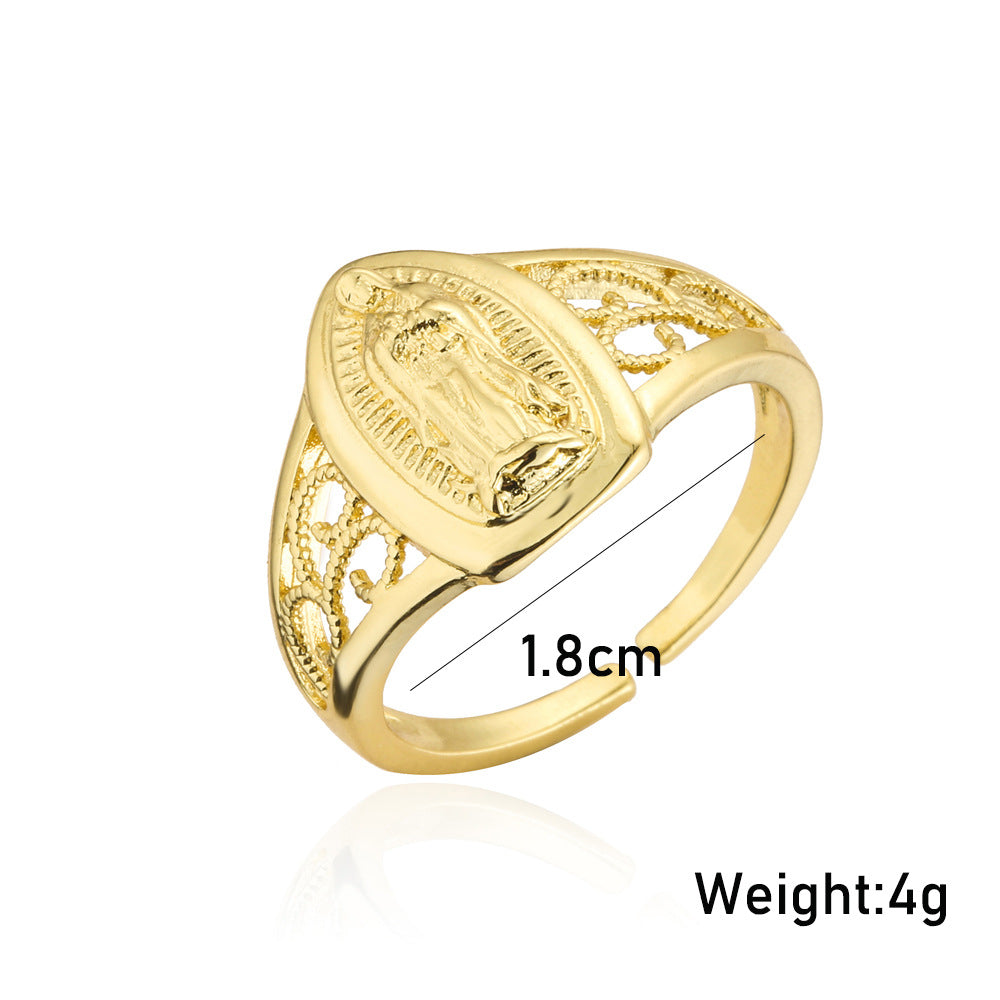 europe and america hot sale new copper-plated gold religious jewelry virgin mary open ring