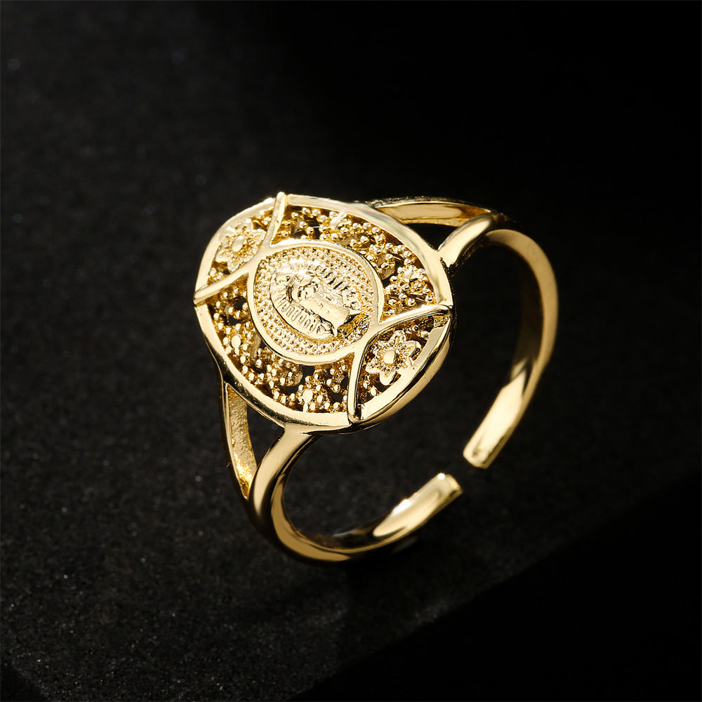 europe and america hot sale new copper-plated gold religious jewelry virgin mary open ring