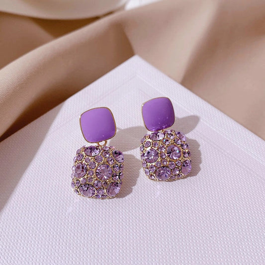 1 pair simple style square plating inlay alloy rhinestones gold plated drop earrings