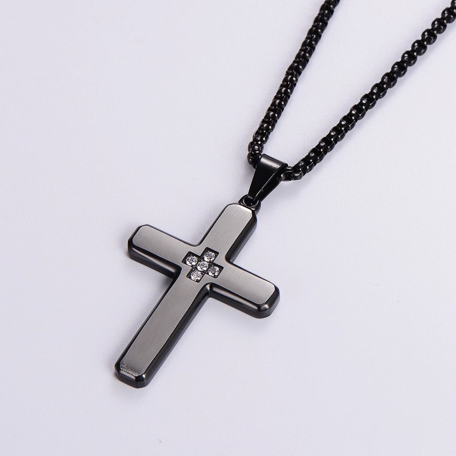 Hip-Hop Retro Cross 304 Stainless Steel Plating Rhinestones 18K Gold Plated Men's