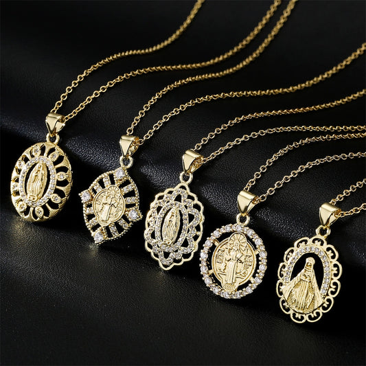 new real gold electroplating religious series pendant copper micro-inlaid zircon necklace