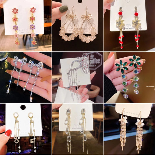 1 pair basic geometric bow knot tassel plating inlay alloy rhinestones pearl drop earrings