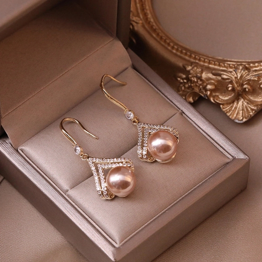 1 pair fashion heart shape flower bow knot imitation pearl alloy rhinestone earrings