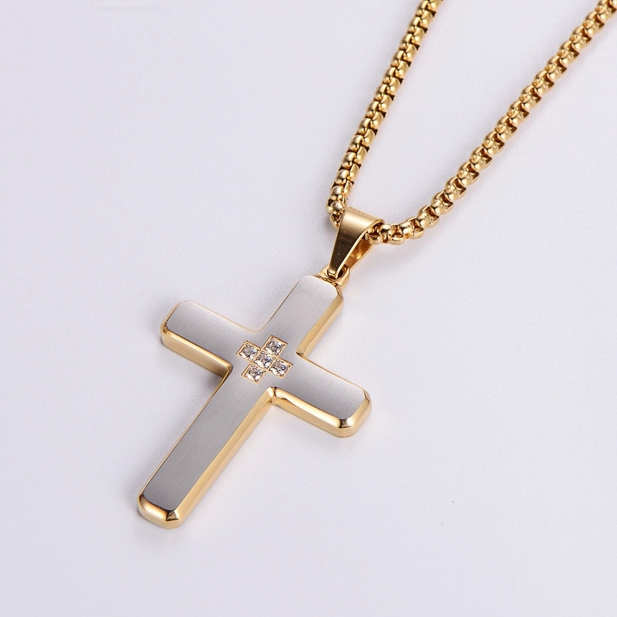 Hip-Hop Retro Cross 304 Stainless Steel Plating Rhinestones 18K Gold Plated Men's