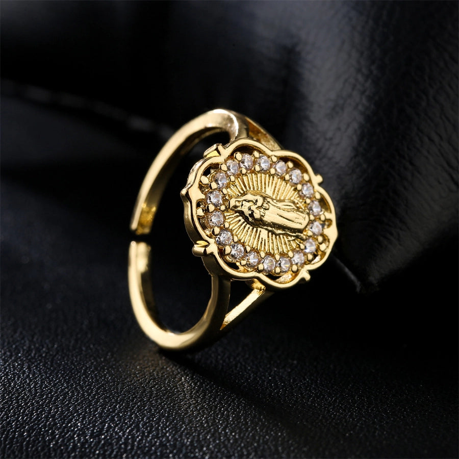 europe and america hot sale new copper-plated gold religious jewelry virgin mary open ring