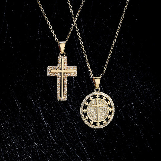 religious jewelry copper-plated 18k gold zircon cross pendant necklace