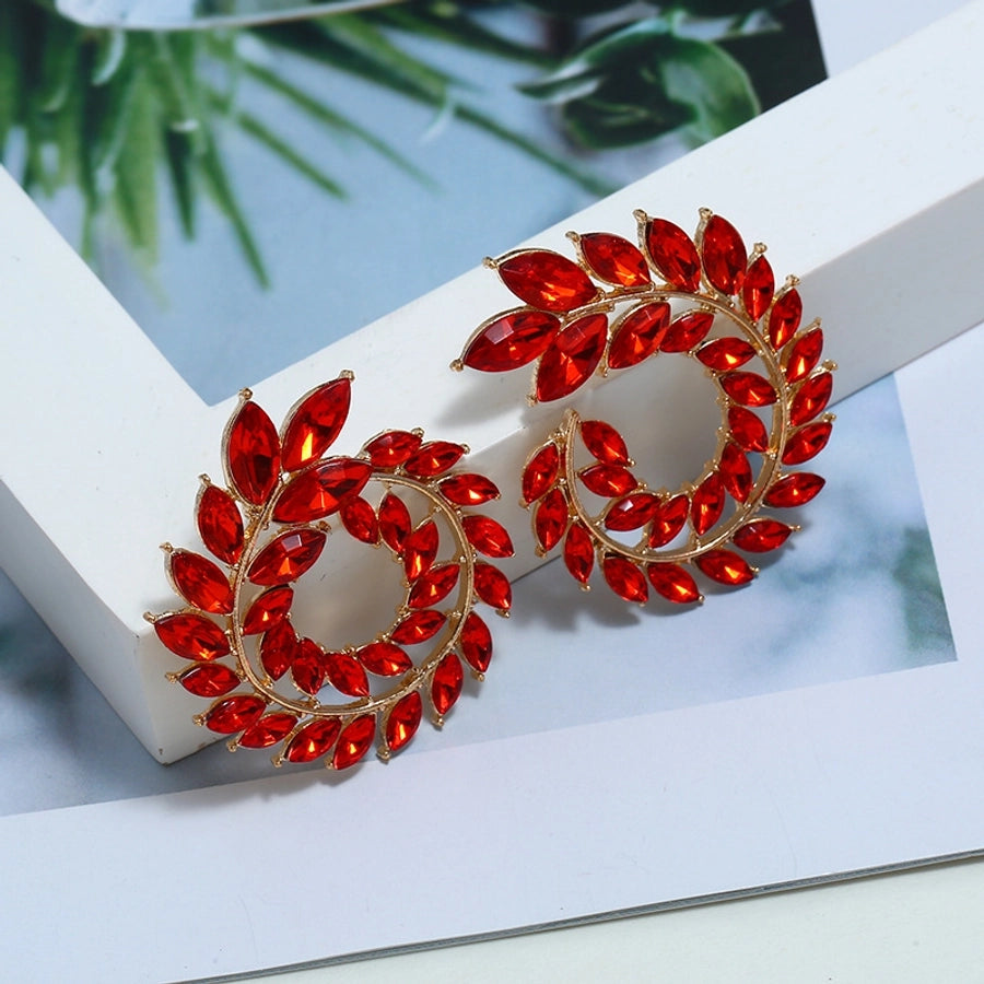 1 pair ethnic style water droplets inlay alloy rhinestones ear studs