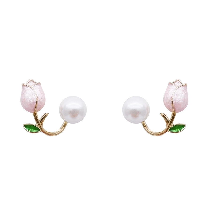 1 pair fashion heart shape flower bow knot imitation pearl alloy rhinestone earrings