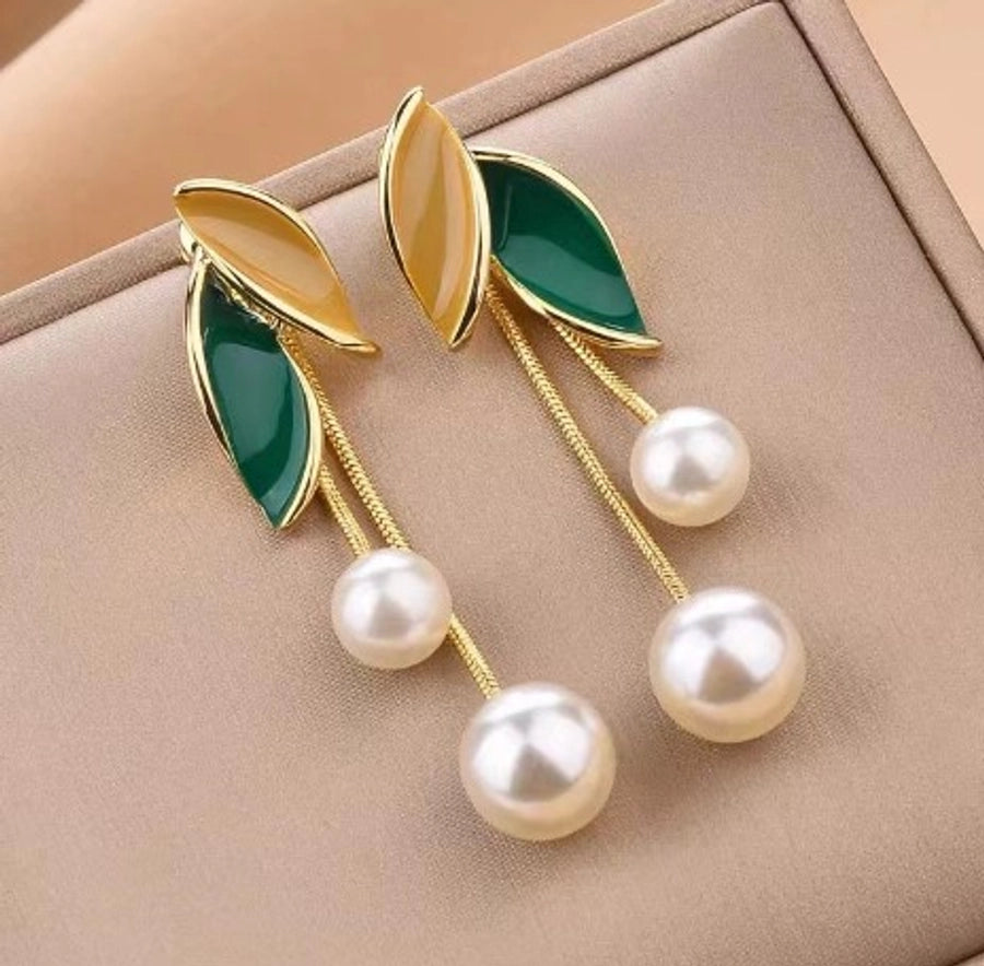 1 pair fashion heart shape flower bow knot imitation pearl alloy rhinestone earrings