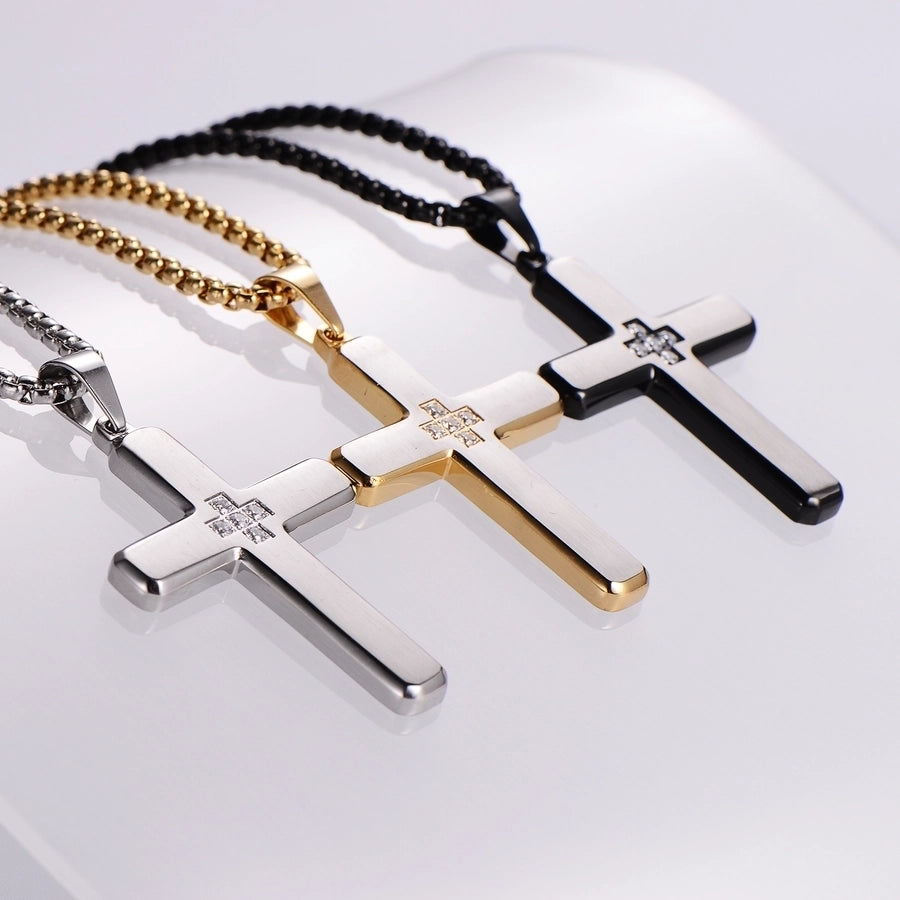 Hip-Hop Retro Cross 304 Stainless Steel Plating Rhinestones 18K Gold Plated Men's