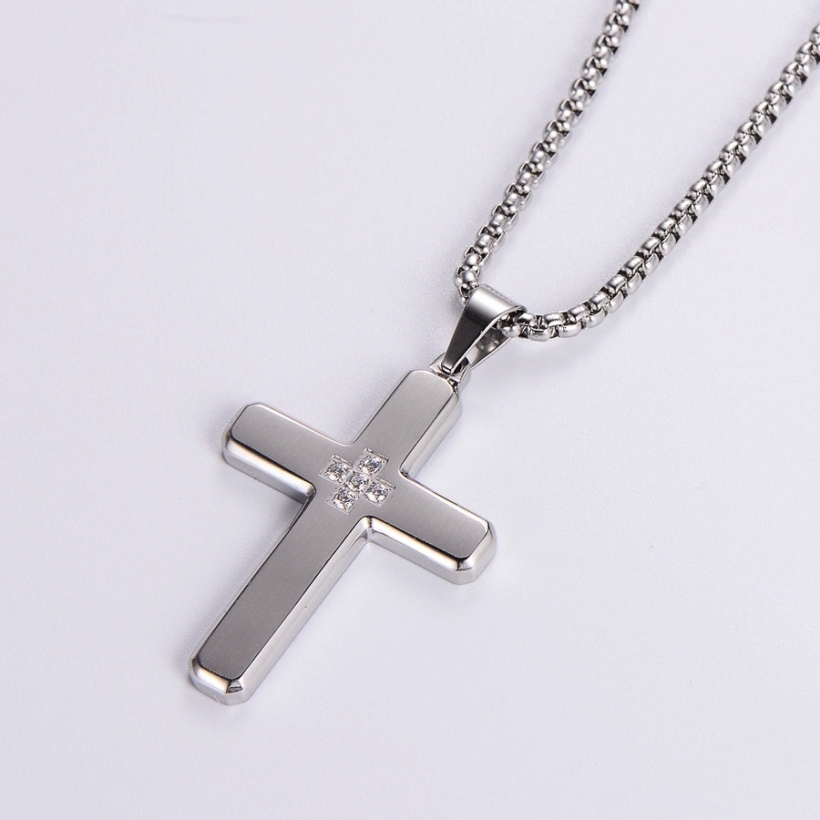 Hip-Hop Retro Cross 304 Stainless Steel Plating Rhinestones 18K Gold Plated Men's