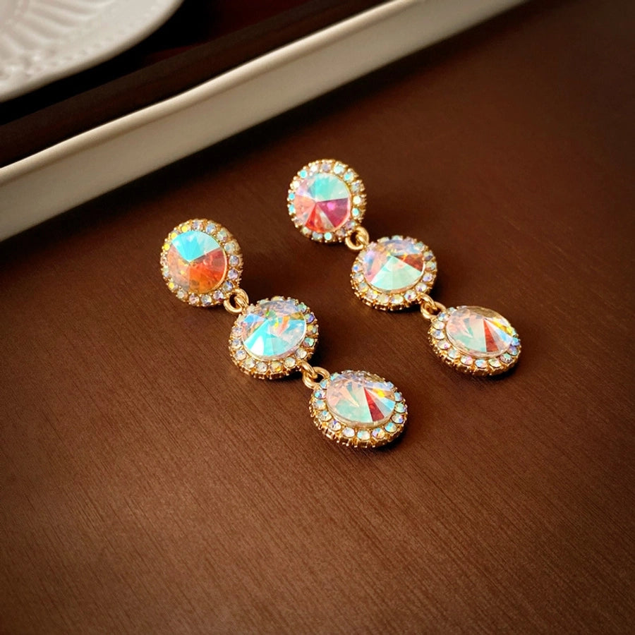 1 Pair Vintage Style Geometric Round Plating Inlay Alloy Rhinestones Drop Earrings