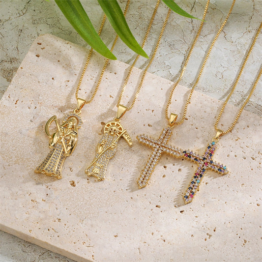 casual commute human cross copper gold plated zircon pendant necklace in bulk