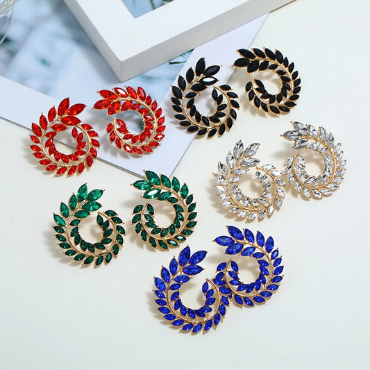 1 pair ethnic style water droplets inlay alloy rhinestones ear studs