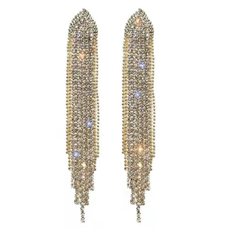 1 pair fashion geometric plating rhinestone drop earrings