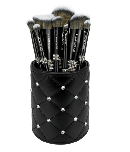 TWINKLY LOVE-8 PIECE FLAWLESS FACE & EYE BRUSH SET W/ BRUSH HOLDER BLACK